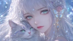 银发少女与猫