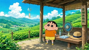夏日茶田休憩的蜡笔小新