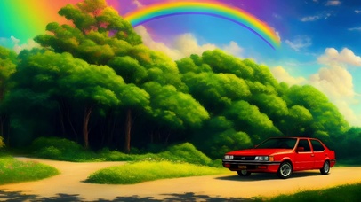 森林中的红色小轿车