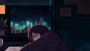 雨夜睡觉的女孩