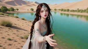 沙漠绿洲湖畔新疆美女1