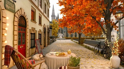 秋天落叶欧式风情街