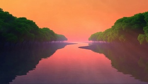 粉色日出森林河流