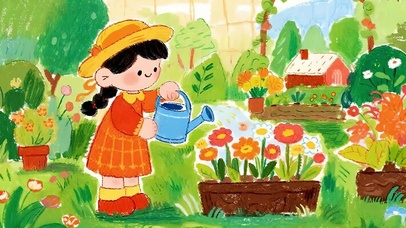 护眼小清新浇花女孩