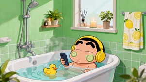 悠闲泡澡可爱小新