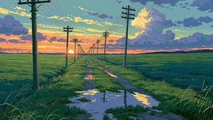 夕阳下的麦田