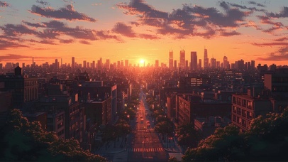 远眺城市落日黄昏美景