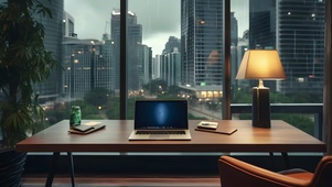 办公室窗外细雨