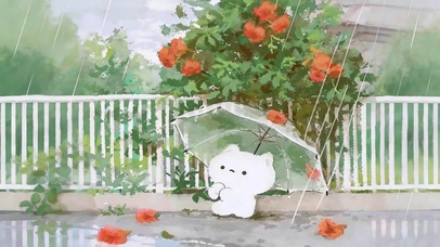 雨天撑伞小熊