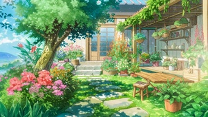 治愈插画小屋庭院