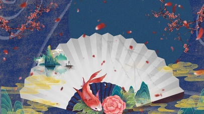 中国风国潮锦鲤扇子动态背景