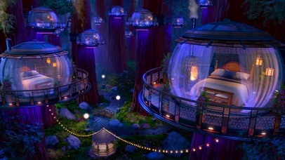 夜晚幽静森林树屋