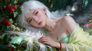花丛流光白发少女