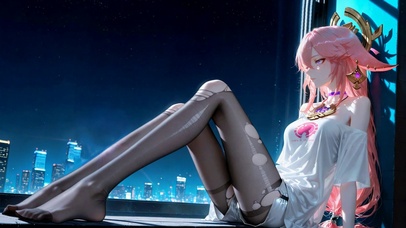 都市夜景粉发动漫美少女