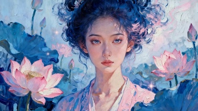 荷花中女孩