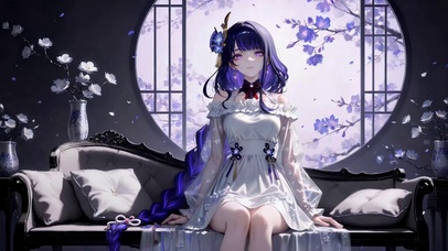 幽窗紫发美少女
