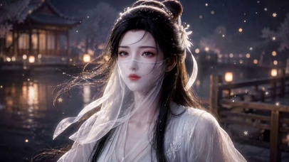古风夜景白纱清冷美人