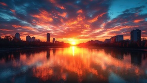 梦幻晚霞河岸