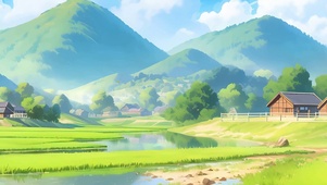 白云树木河流带鱼屏