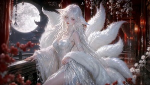 月下古风九尾白狐美少女