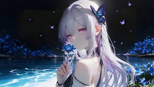 夜晚海边女孩