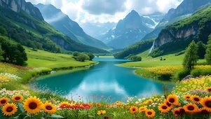 绿色护眼山水花草