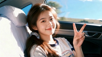 阳光车内甜美元气少女