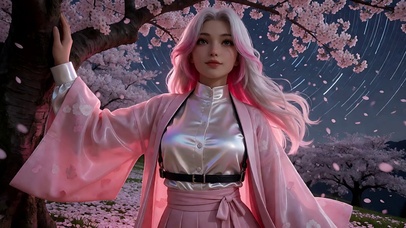 樱花树下粉红女郎