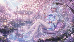 樱花树下的银发美少女