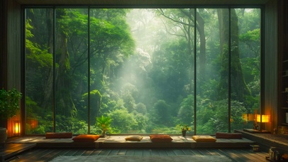 幽静雨天树林房间