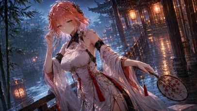 雨夜古风粉发美少女
