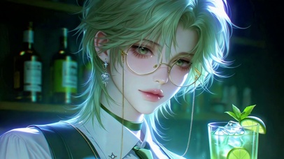 薄荷绿调光影少女