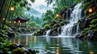 山水瀑布