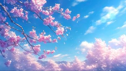 蓝天阳光梦幻樱花