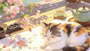 树下猫咪带鱼屏