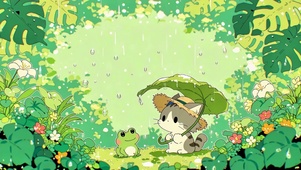 雨林中的小猫与青蛙朋友