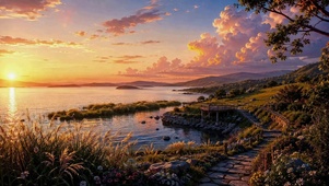 落日湖畔治愈风景