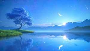 夜景星空树木河流