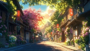 宁静春日黄昏古城街景
