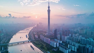 夕阳广州广州塔小蛮腰城市图