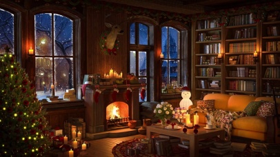 温馨的雪天新年圣诞房间