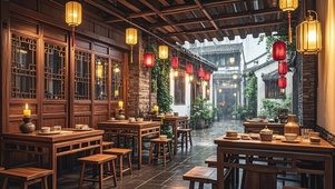 【雨景】小巷里的饭店