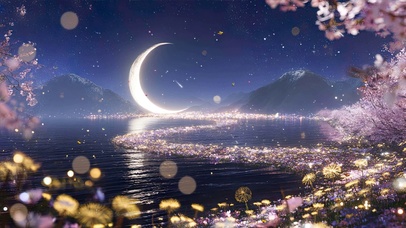 夜景树木河流夜色