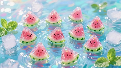 清凉感漂浮西瓜