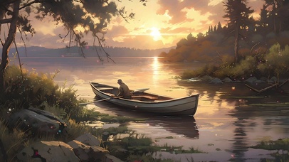 傍晚归来的小船