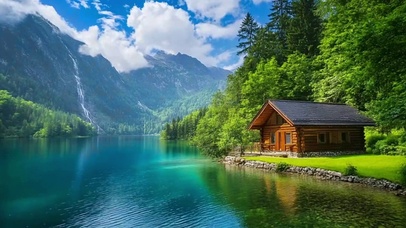 山水小屋美丽自然风景