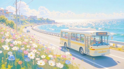 海边花海巴士治愈风景