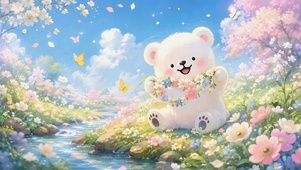 春日溪边可爱小白熊