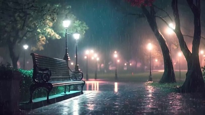 放松雨夜公园路灯下