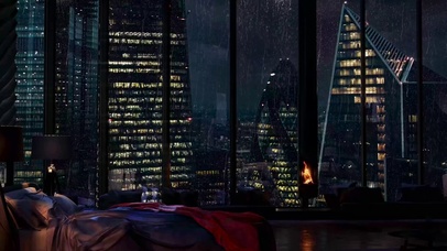 城市夜晚房间大雨